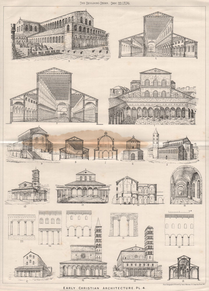 Early Christian architecture PL. 4. Churches 1876 old antique print picture